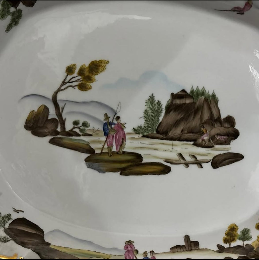 Hand-Painted Gold-Accented Fishermen Porcelain Platter