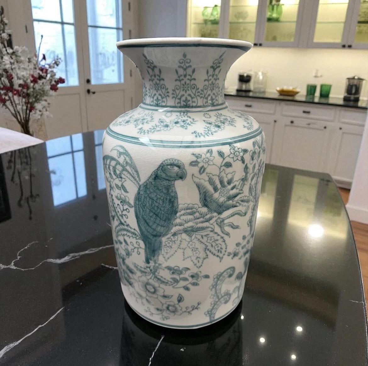 Hand-Painted Cylinder Vase with Birds