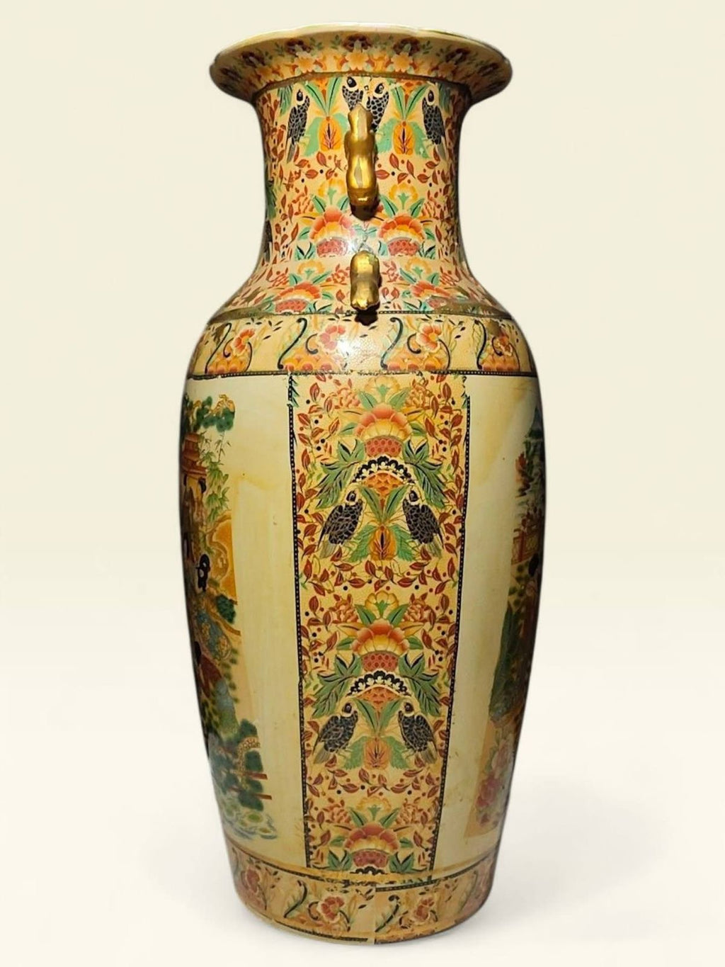 Large Chinoiserie Porcelain Vase – Raised Miniature Artwork – Hand Made with Gold Detailing