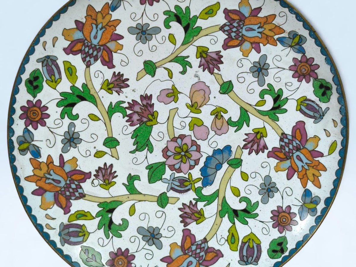 Cloisonné Plate with Raised Floral Detailing