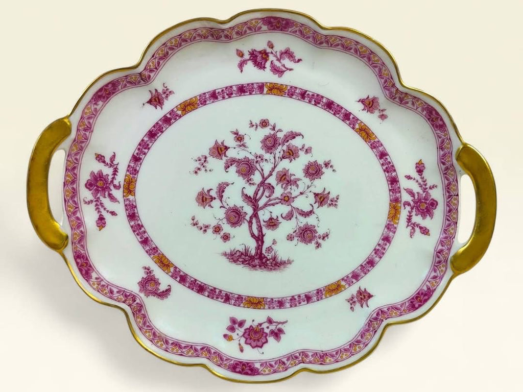 Limoges French Serving Platter – Pink Floral Design with Gold Detailing