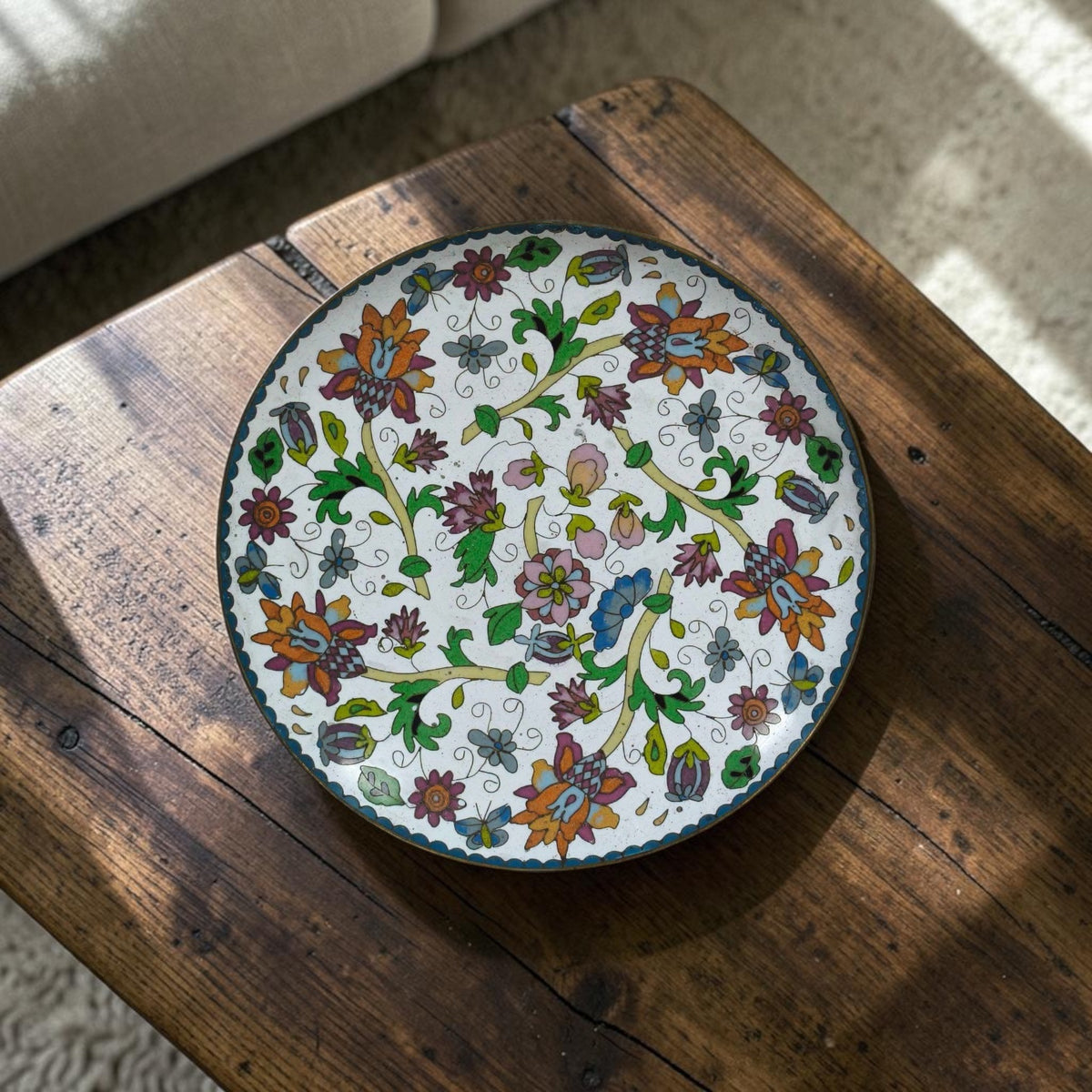 Cloisonné Plate with Raised Floral Detailing
