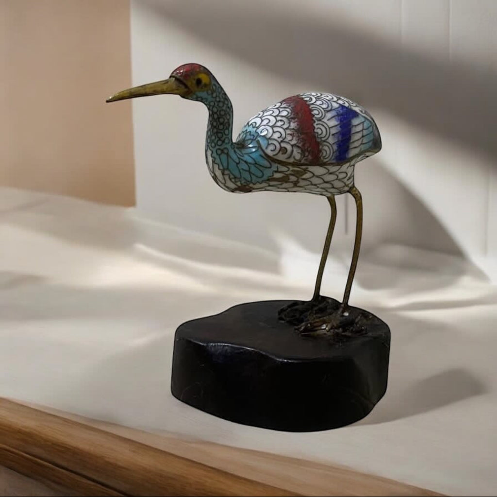 Antique Cloisonné Bronze Figurine – Hand-Etched & Enameled