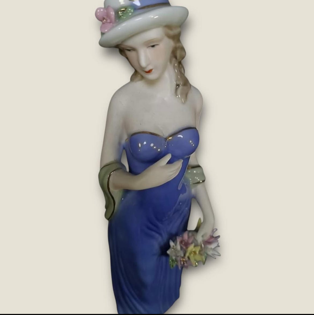 European Bleu Blanc Porcelain Figurine – Bride with Bonnet and Bouquet