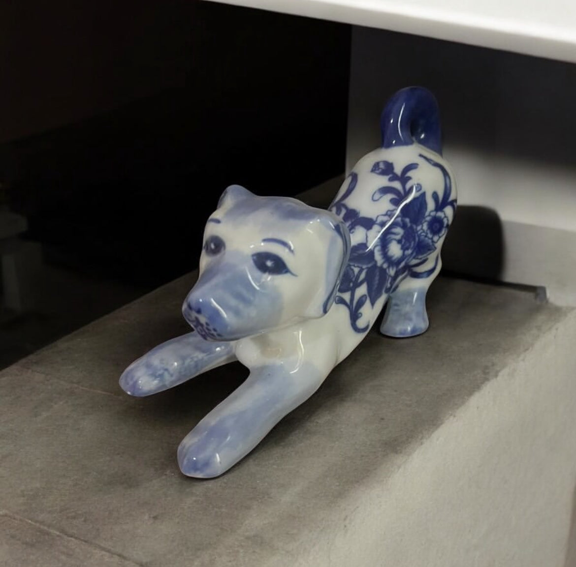 Bleu Blanc Porcelain Dog Figurine