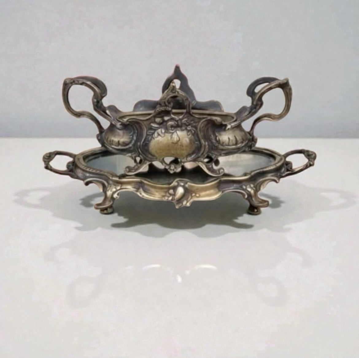 Antique Large Bronze Jardinière & Plateau Set