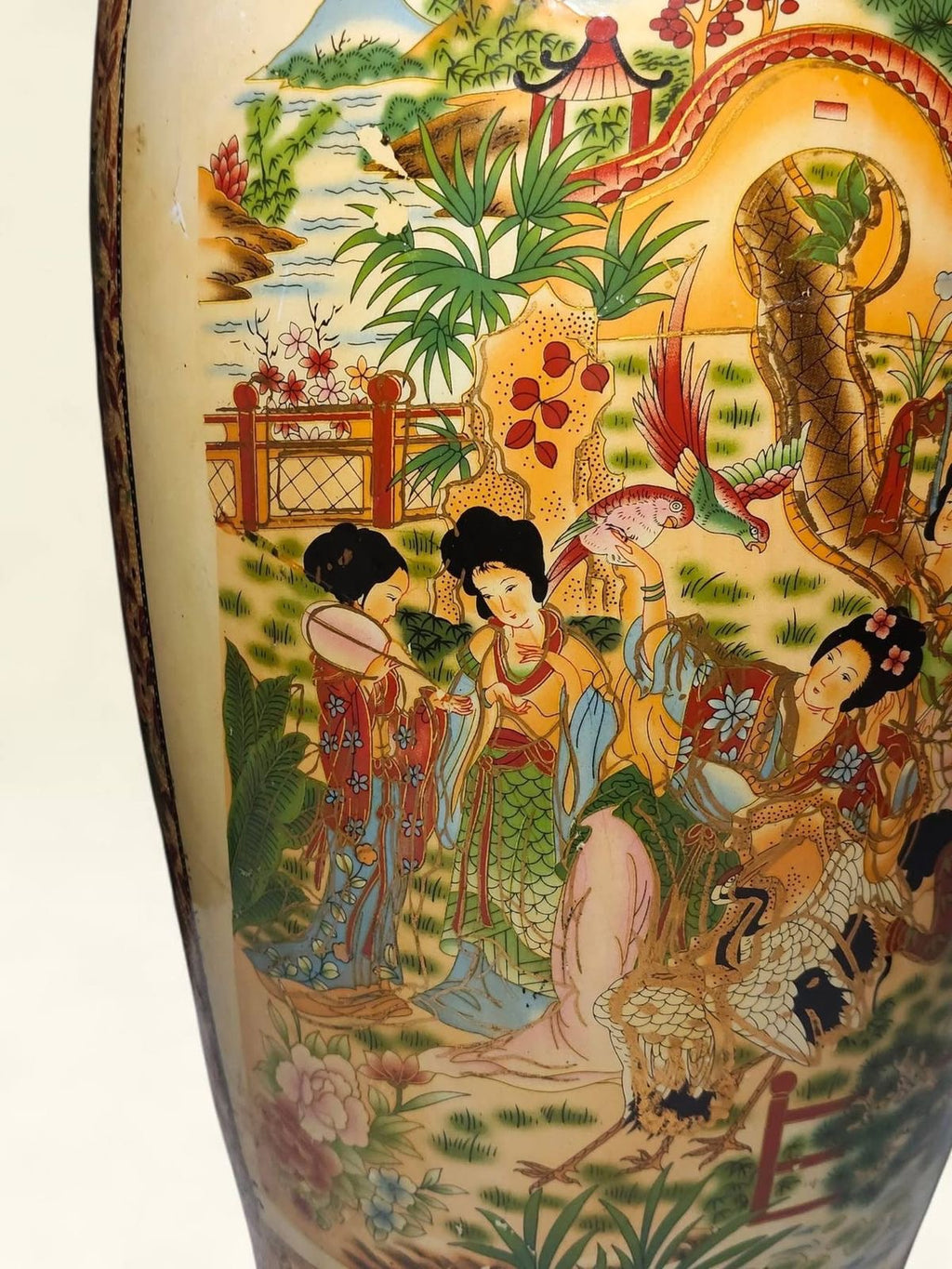 Large Chinoiserie Porcelain Vase – Raised Miniature Artwork – Hand Made with Gold Detailing
