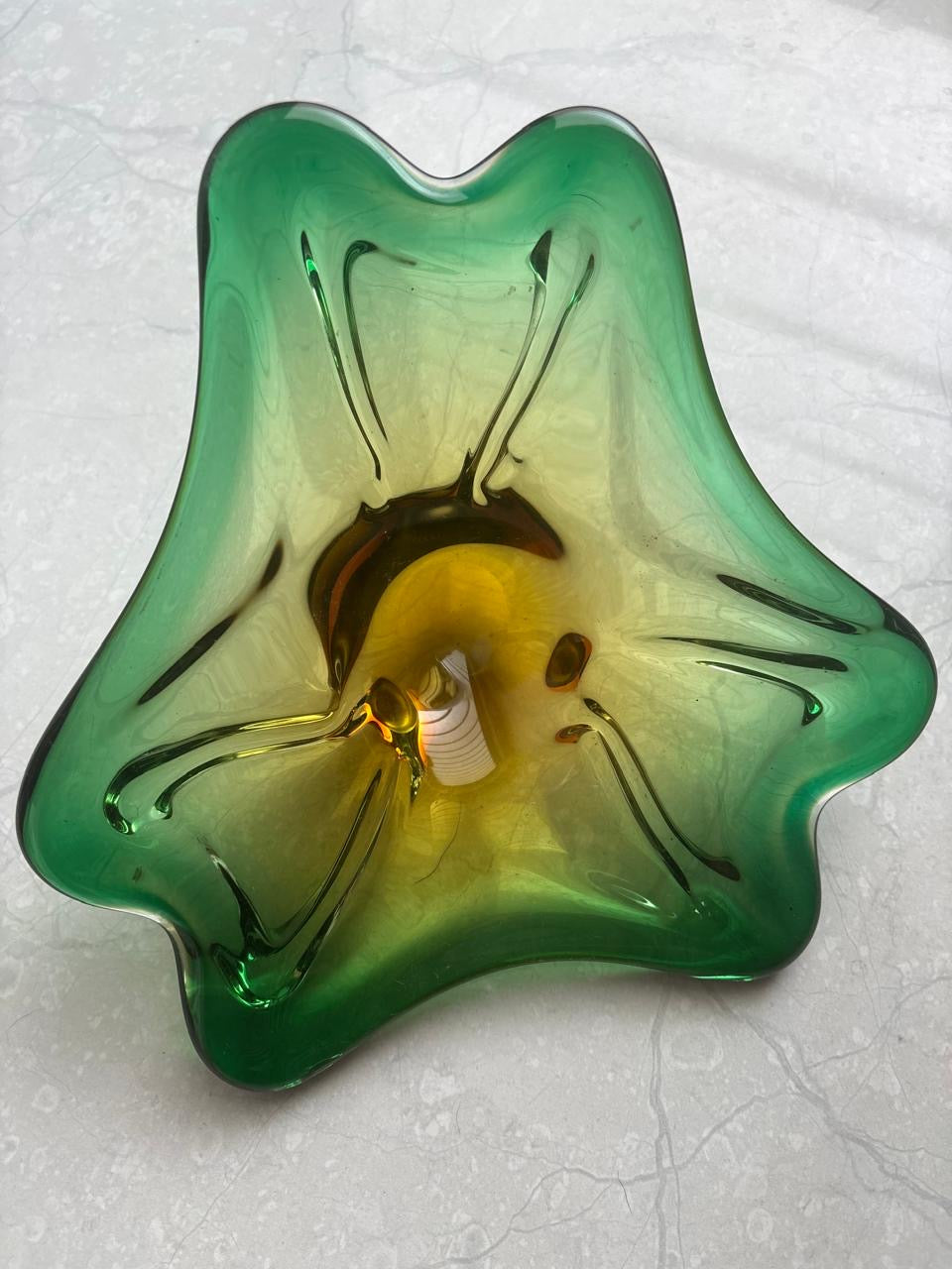 Italian Murano Centerpiece in Green & Amber