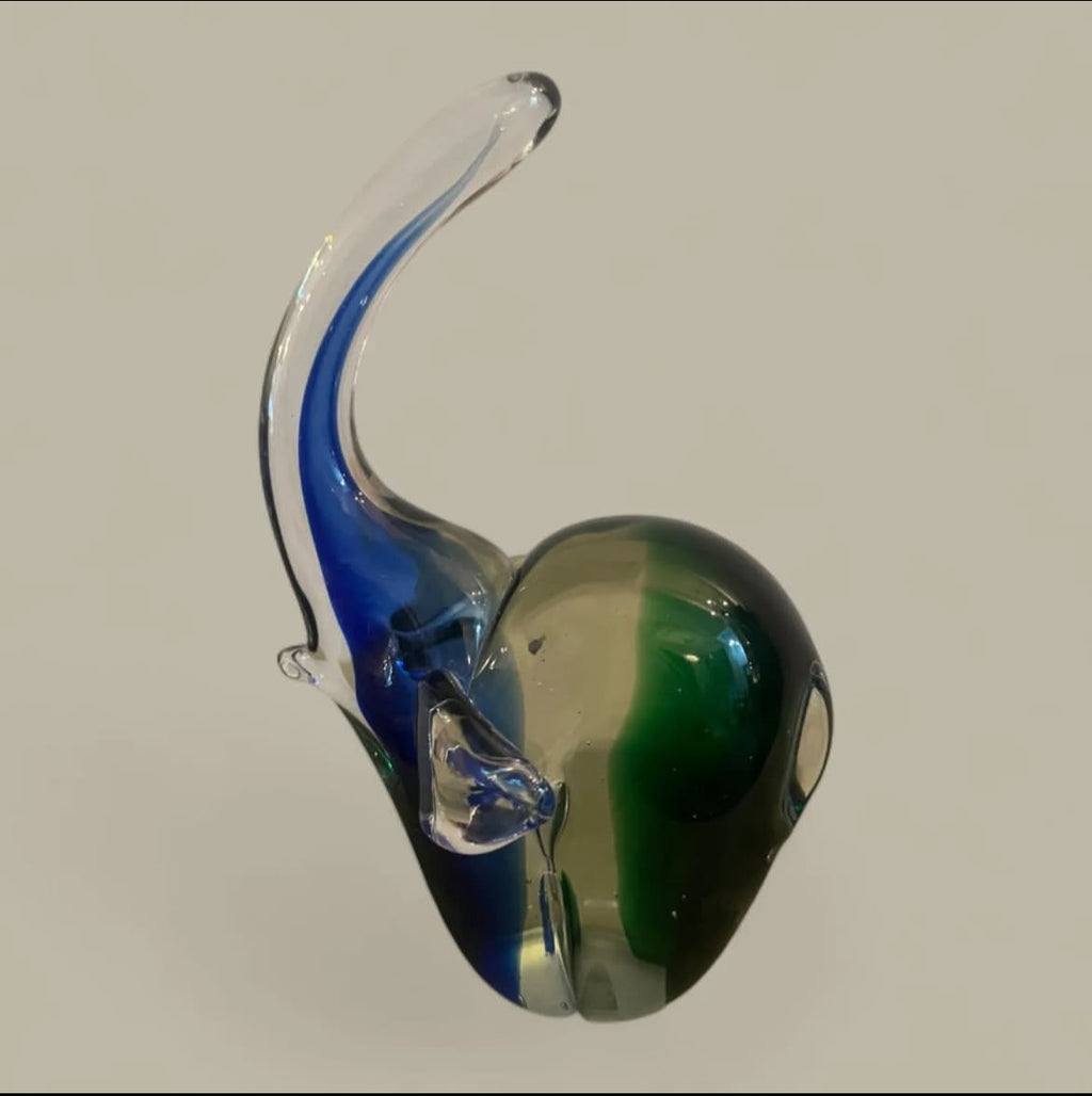 Murano Elephant: Emerald Green & Sapphire Blue