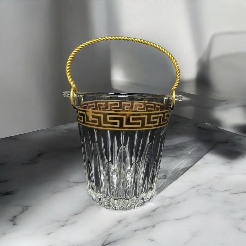 French Crystal Ice Bucket – Versace Design with Gold Detailing