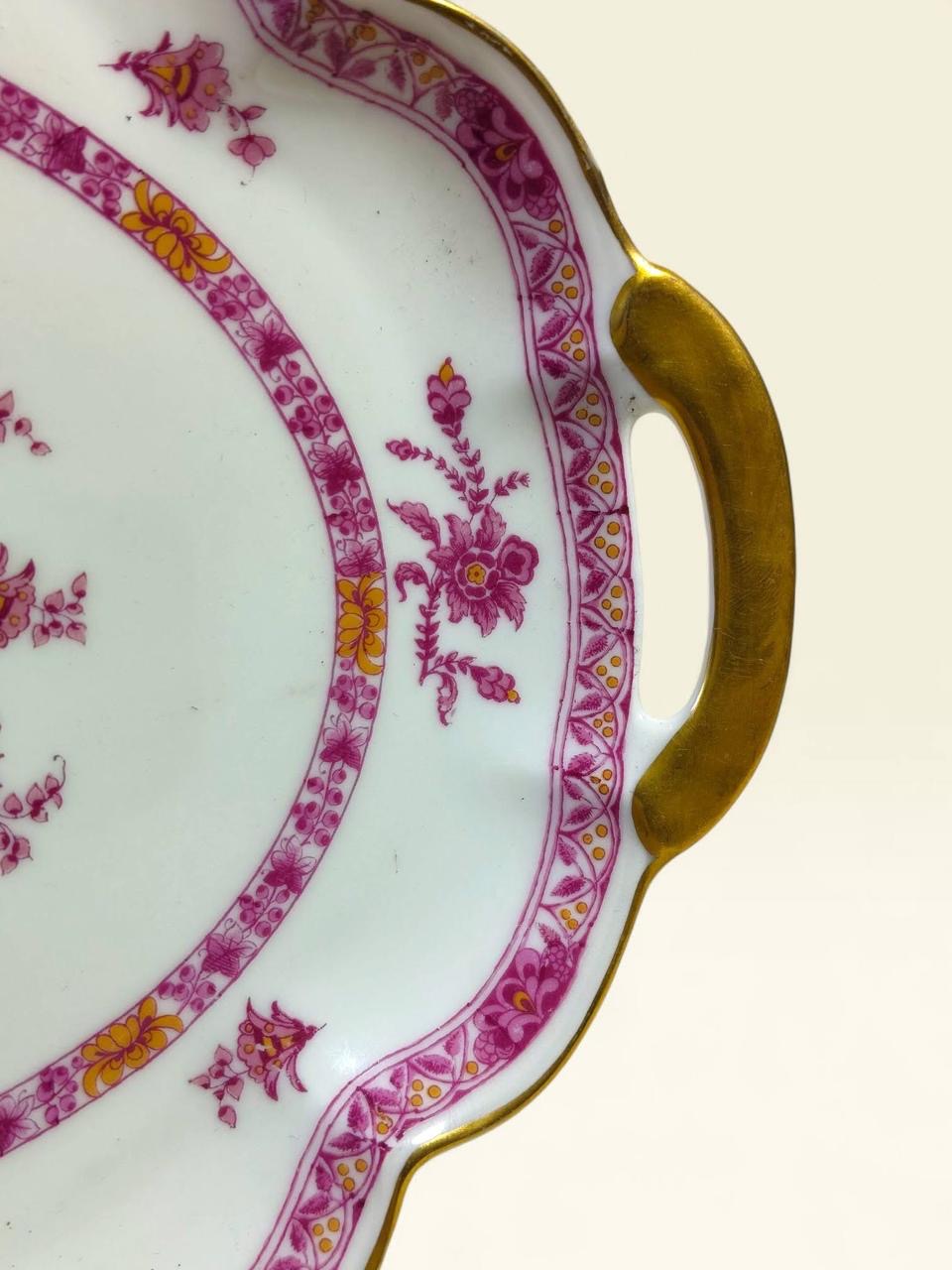 Limoges French Serving Platter – Pink Floral Design with Gold Detailing