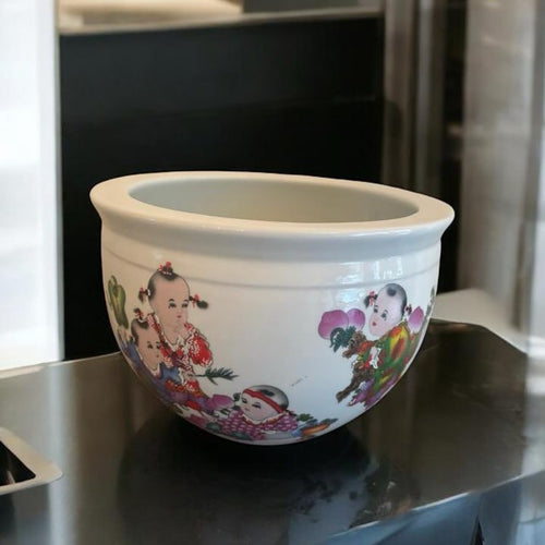 Antique Canton Cachepot – Red Seal – Japanese Children Motif