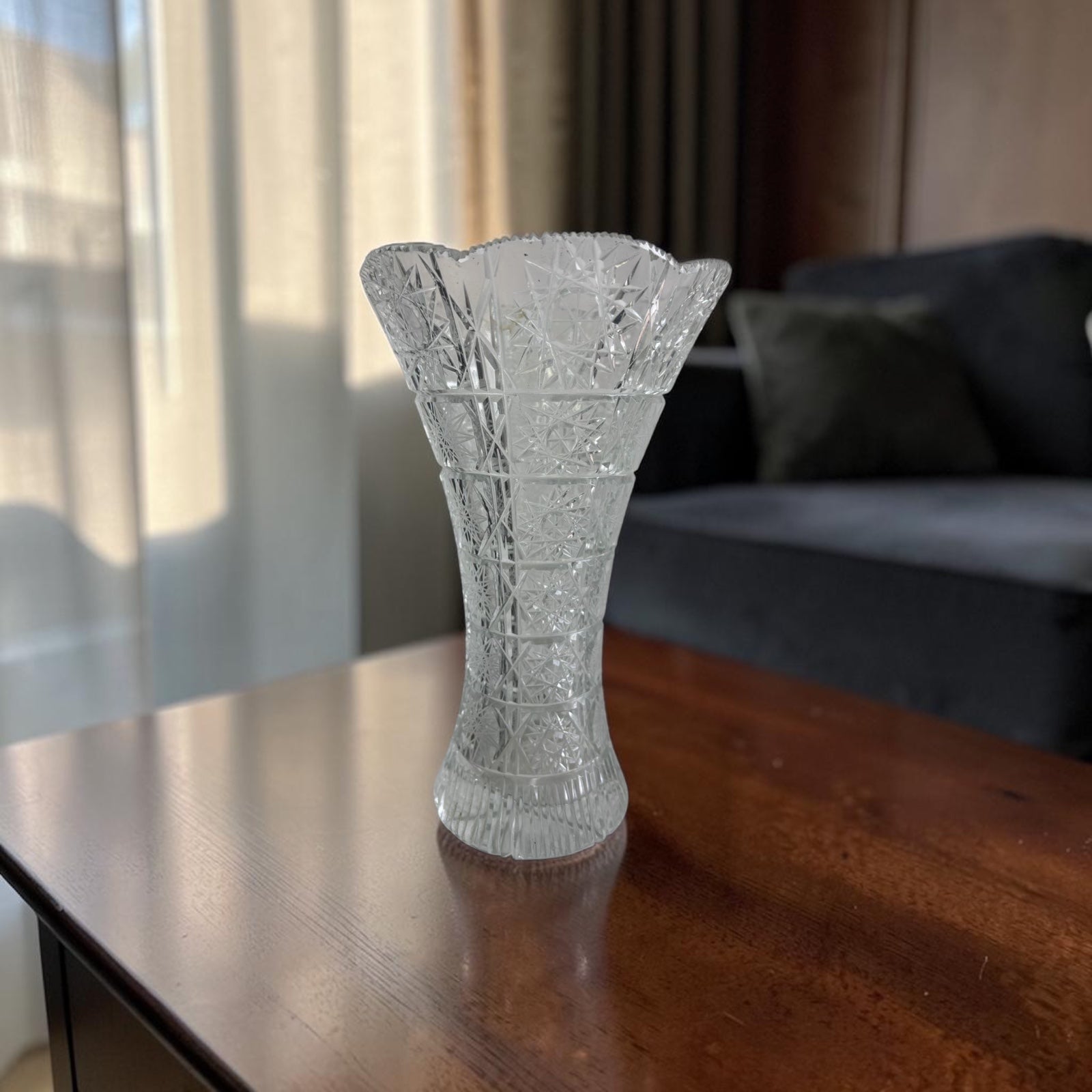 Vintage Czech Hand-Cut Crystal Vase