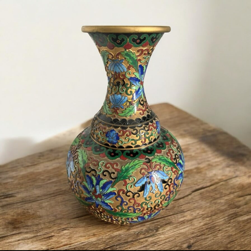 Cloisonné Vase – Raised Design with Blue & Green Accents