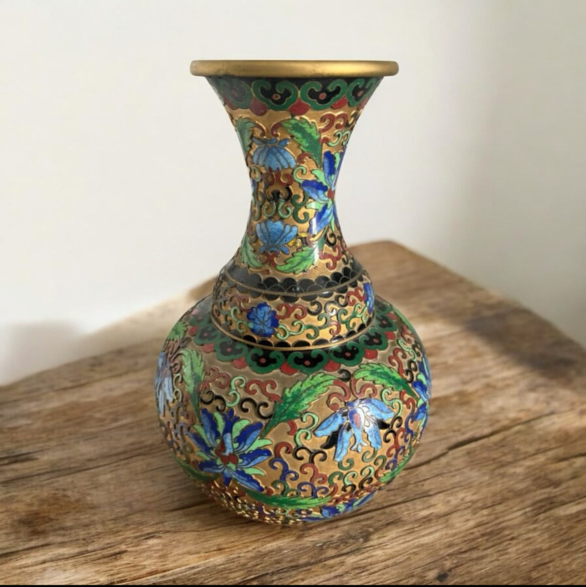 Cloisonné Vase – Raised Design with Blue & Green Accents
