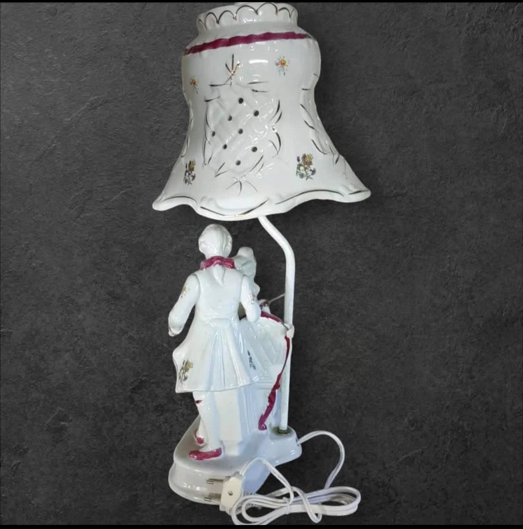 Romeo & Juliet: White & Burgundy Porcelain Lamp