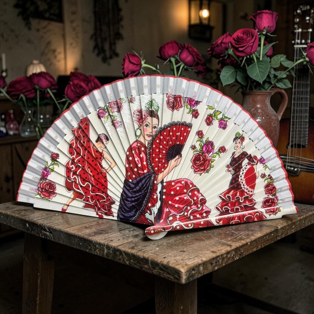 Spanish Themed Hand Fan – Flamenco Dancers Design – Decorative & Elegant