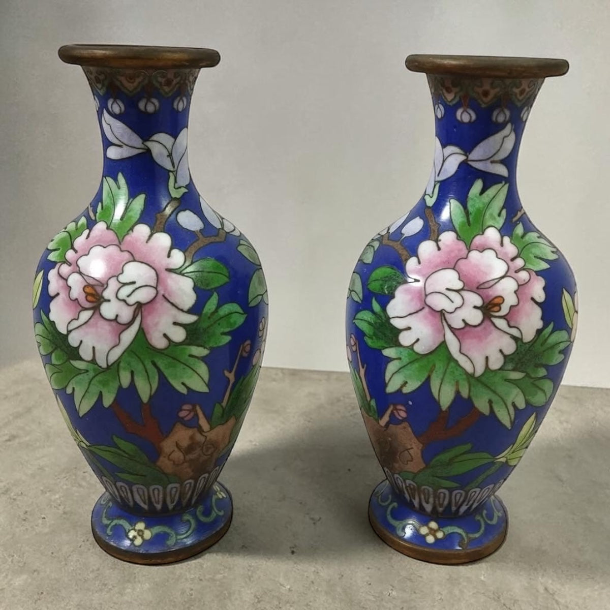 Vintage Cloisonné Vase Pair – Smooth Finish – China