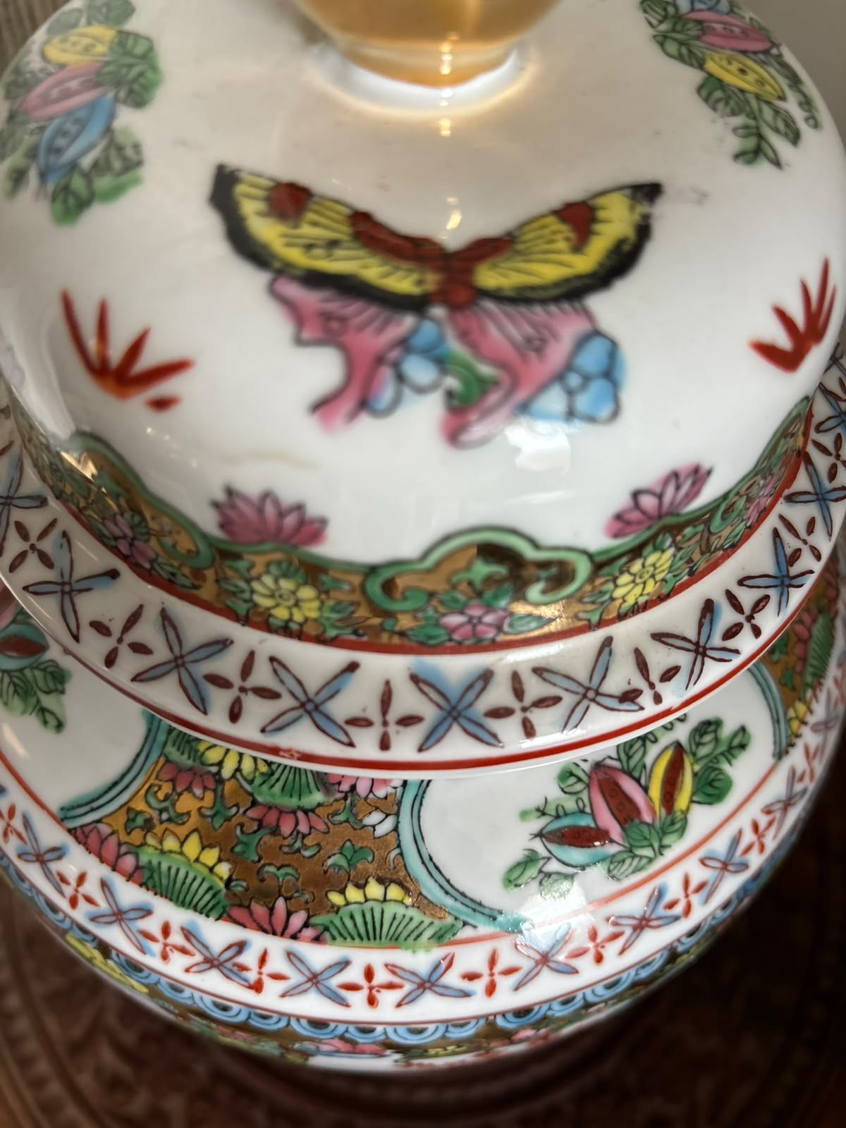 Large Vintage Chinoiserie Cachepot with Red Mark, Figures & Birds