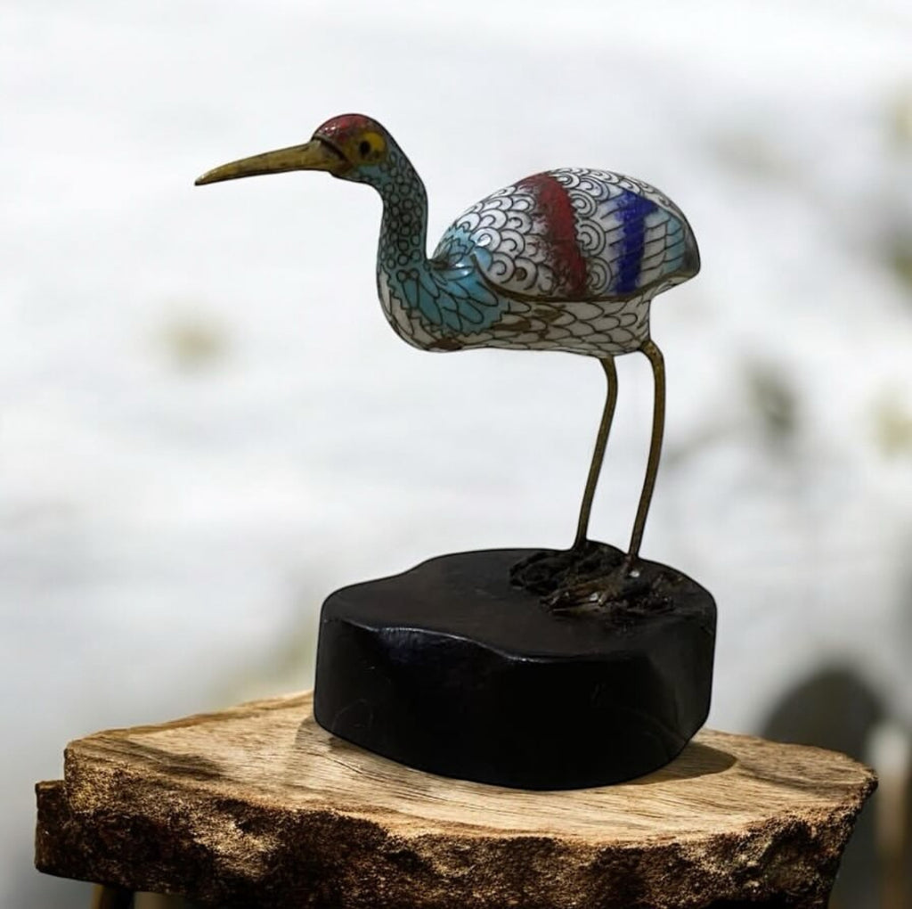 Antique Cloisonné Bronze Figurine – Hand-Etched & Enameled