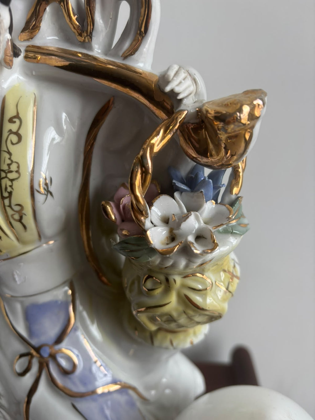 Large Chinoiserie Lady, Horse & Floral Lamp with Clock