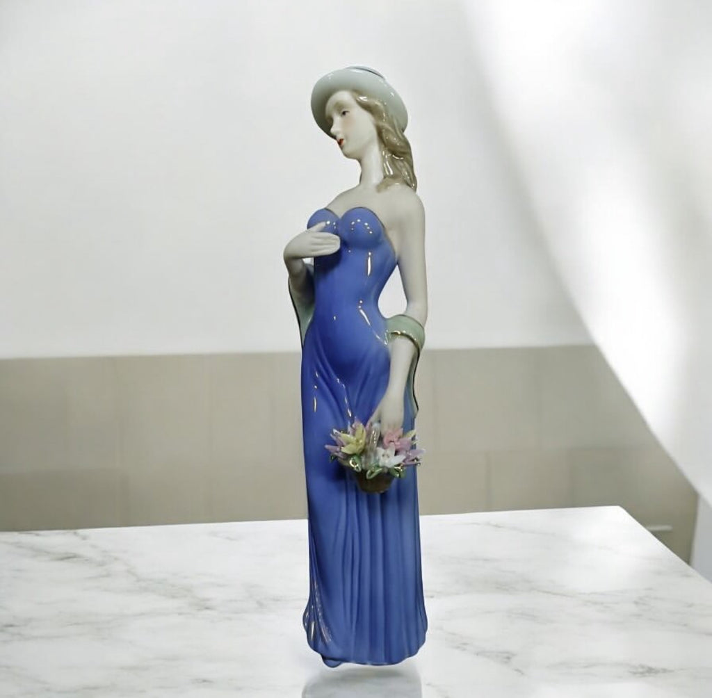European Bleu Blanc Porcelain Figurine – Bride with Bonnet and Bouquet