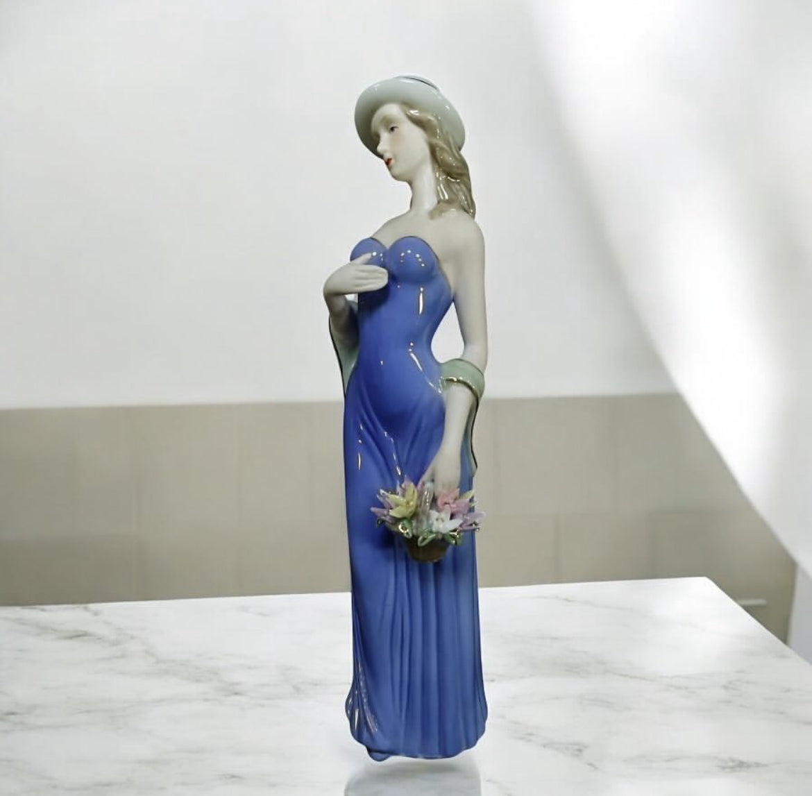 European Bleu Blanc Porcelain Figurine – Bride with Bonnet and Bouquet