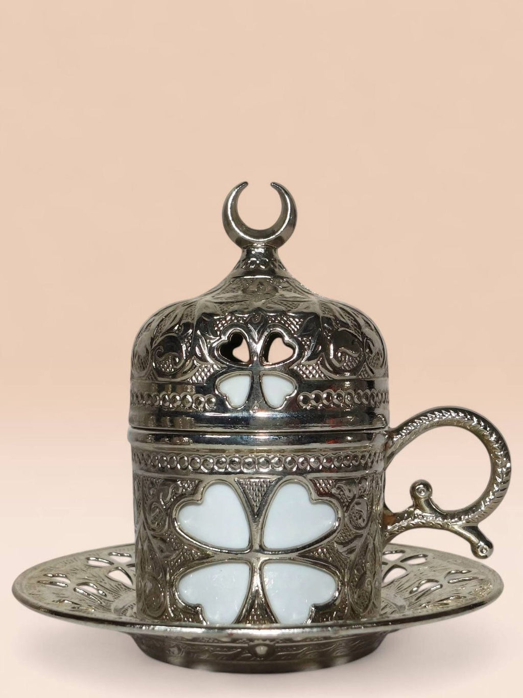 Turkish Metal Coffee Set with Tray – Islamic Design – 6 Cups