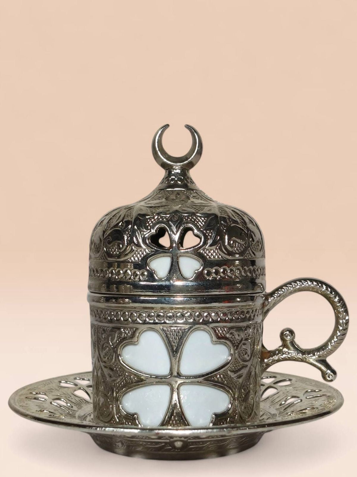 Turkish Metal Coffee Set with Tray – Islamic Design – 6 Cups