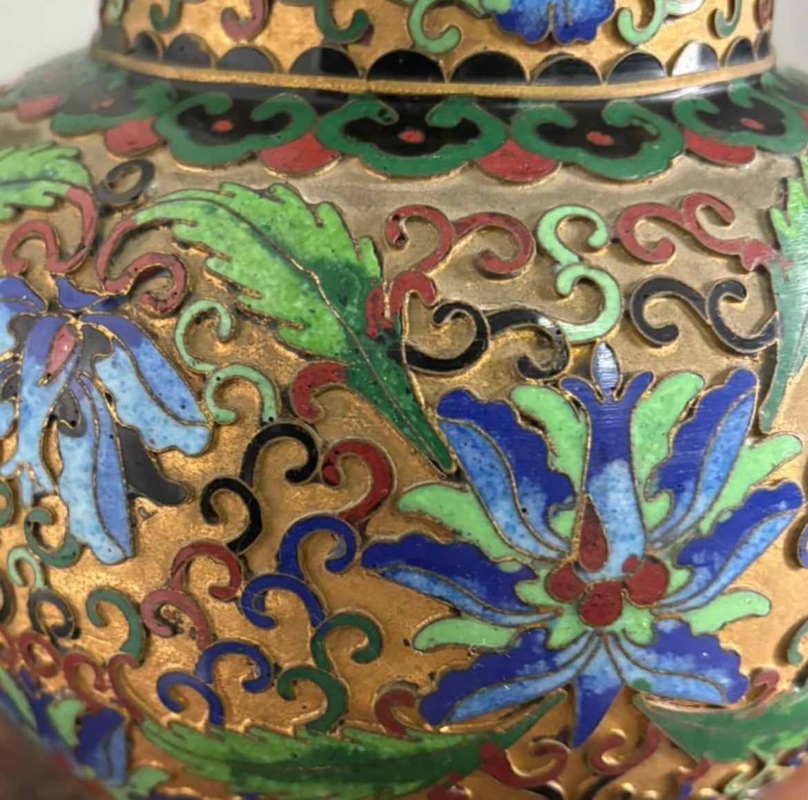 Cloisonné Vase – Raised Design with Blue & Green Accents