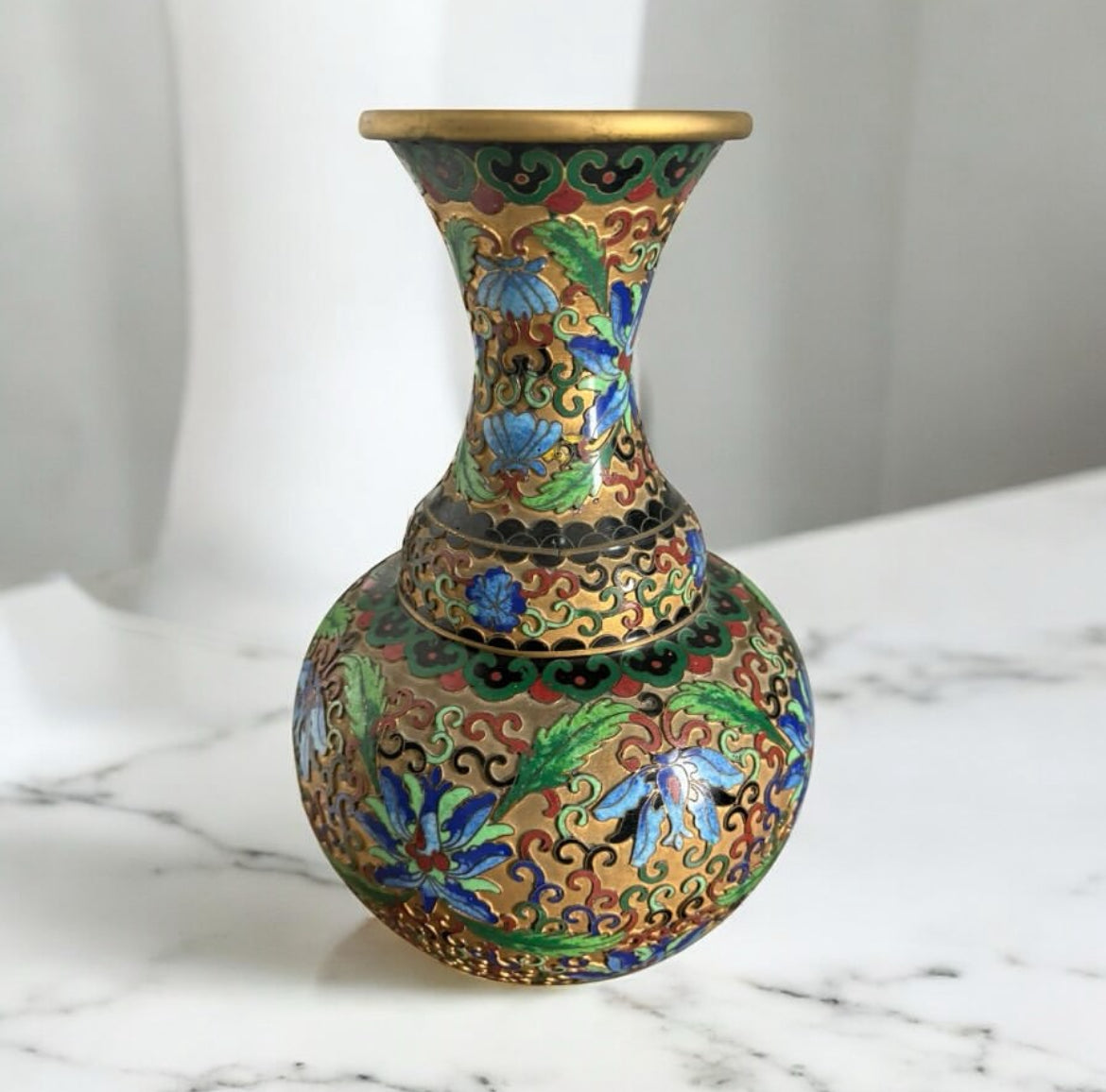 Cloisonné Vase – Raised Design with Blue & Green Accents