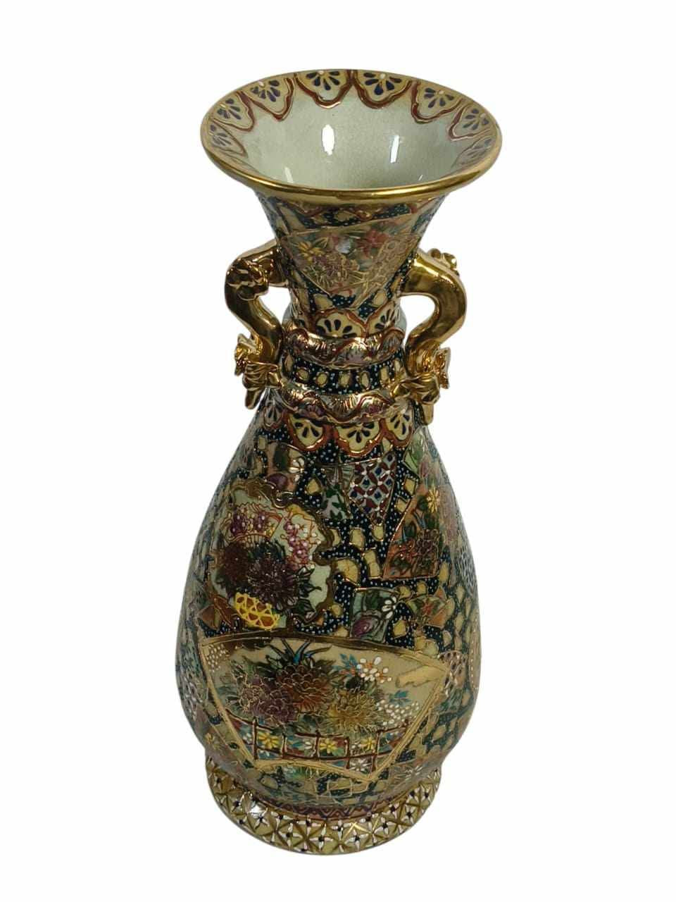 Chinoiserie Satsuma Porcelain Vase – Raised Miniature Handcrafted Design