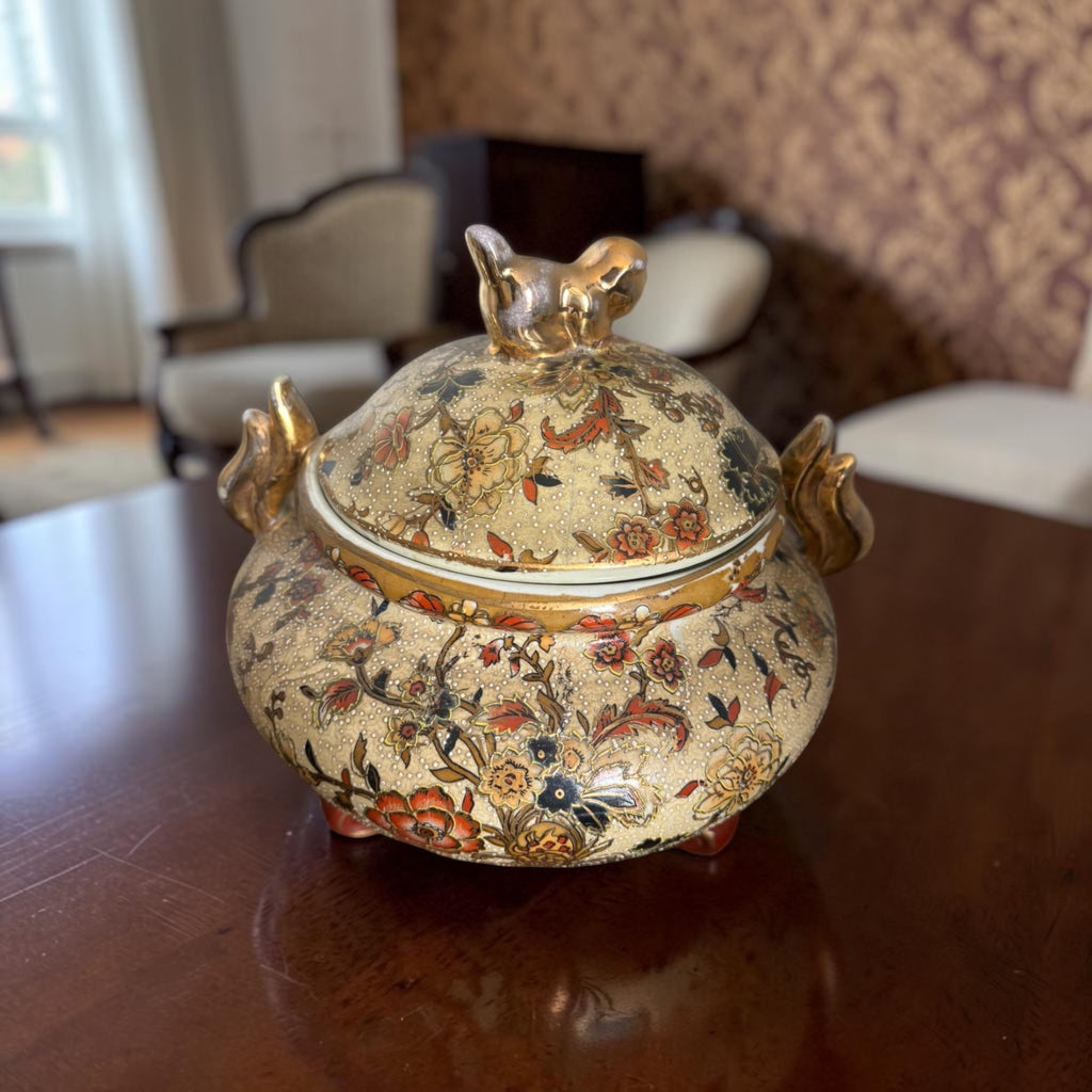 Antique Stamped Chinoiserie Bonbonnière with Raised Detailing