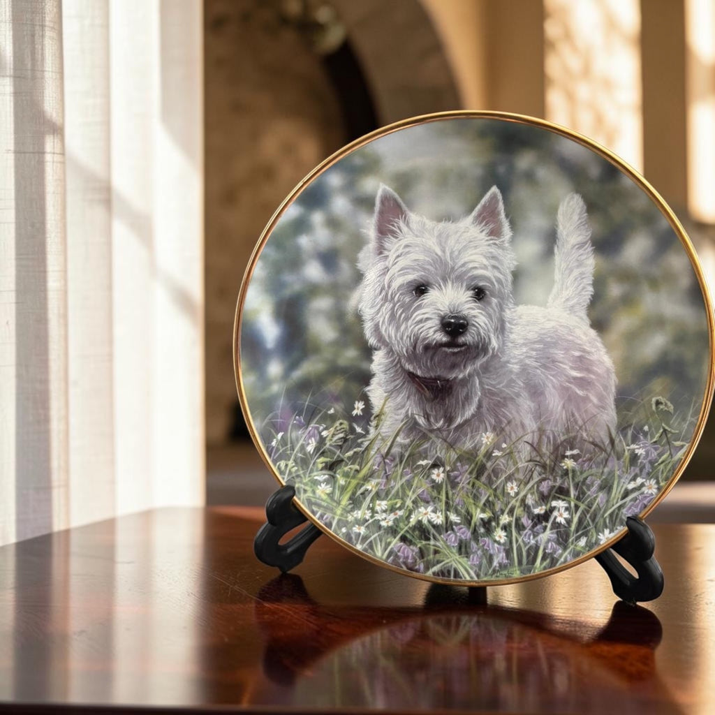Signed English Porcelain Plate with Distinctive Miniature Artwork & Gilded Initial
