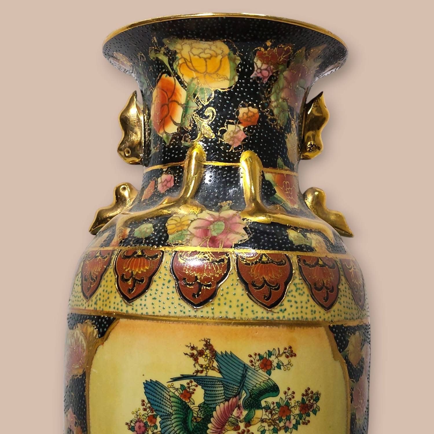 Large Satsuma Chinoiserie Porcelain Vase – Hand-Painted with Gold Detailing