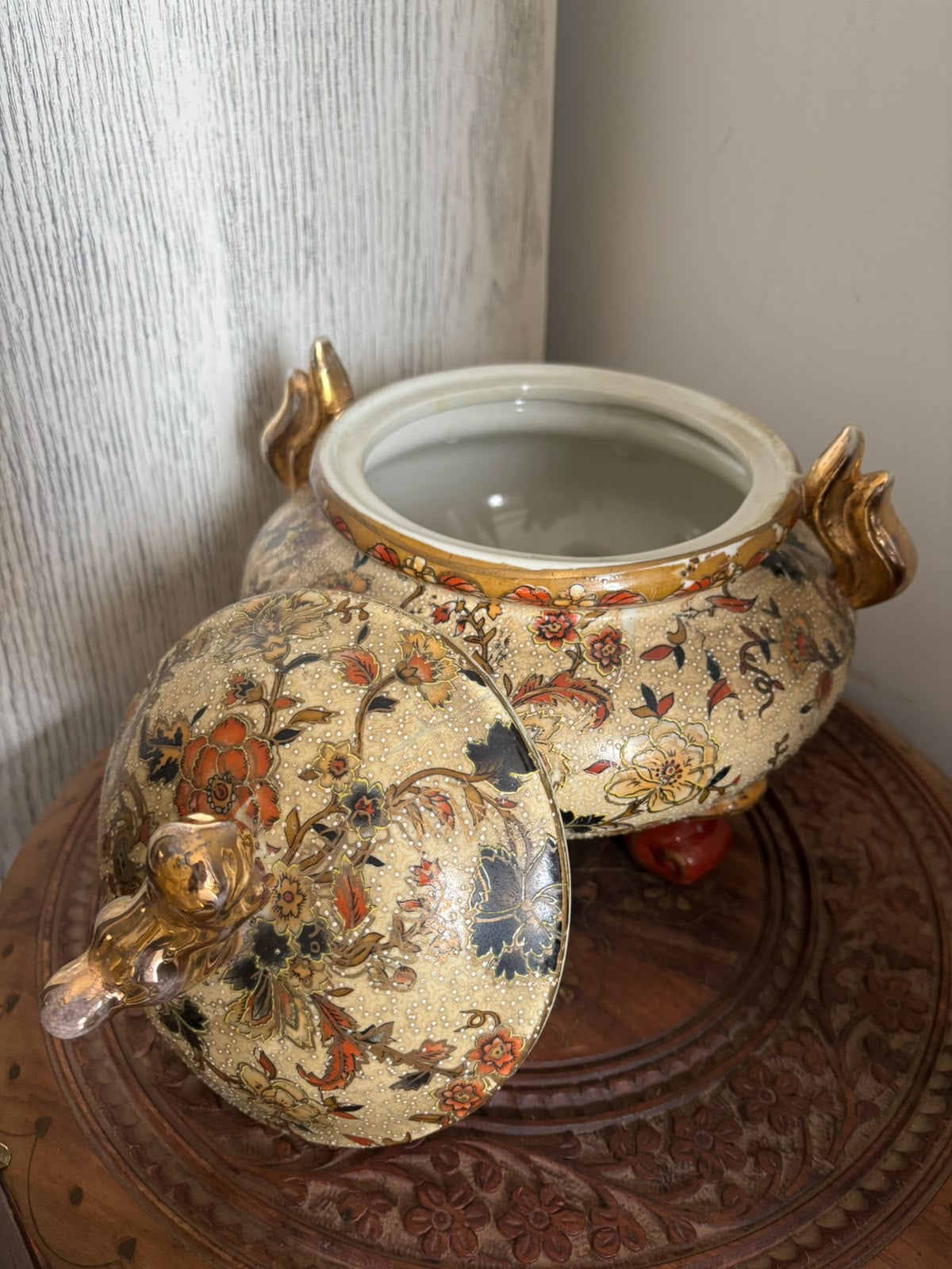 Antique Stamped Chinoiserie Bonbonnière with Raised Detailing