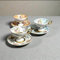 Porcelain Demitasse Cups & Saucers with Miniature Decoration and Gold Trim
