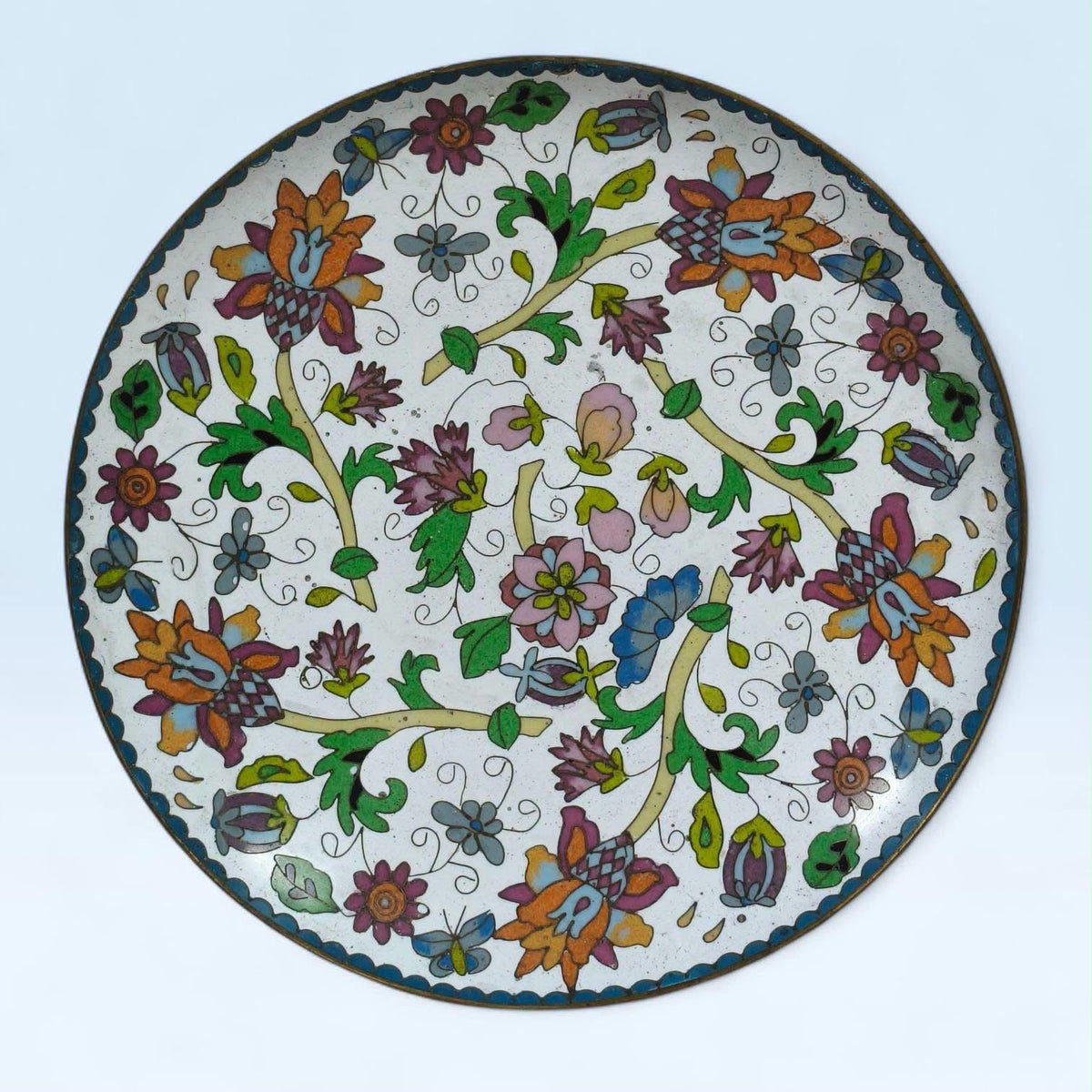 Cloisonné Plate with Raised Floral Detailing