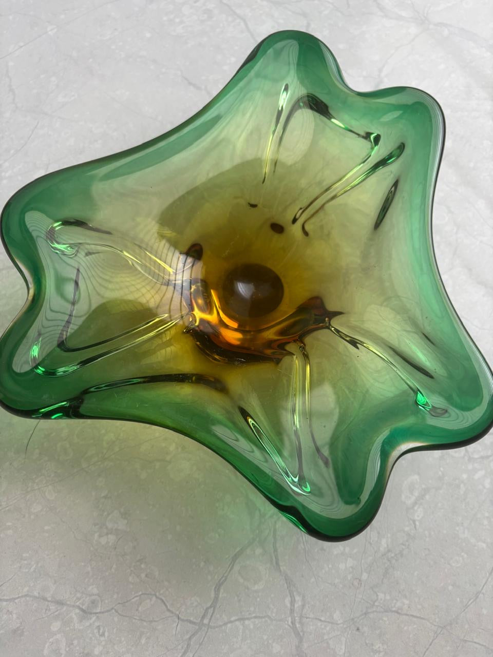 Italian Murano Centerpiece in Green & Amber