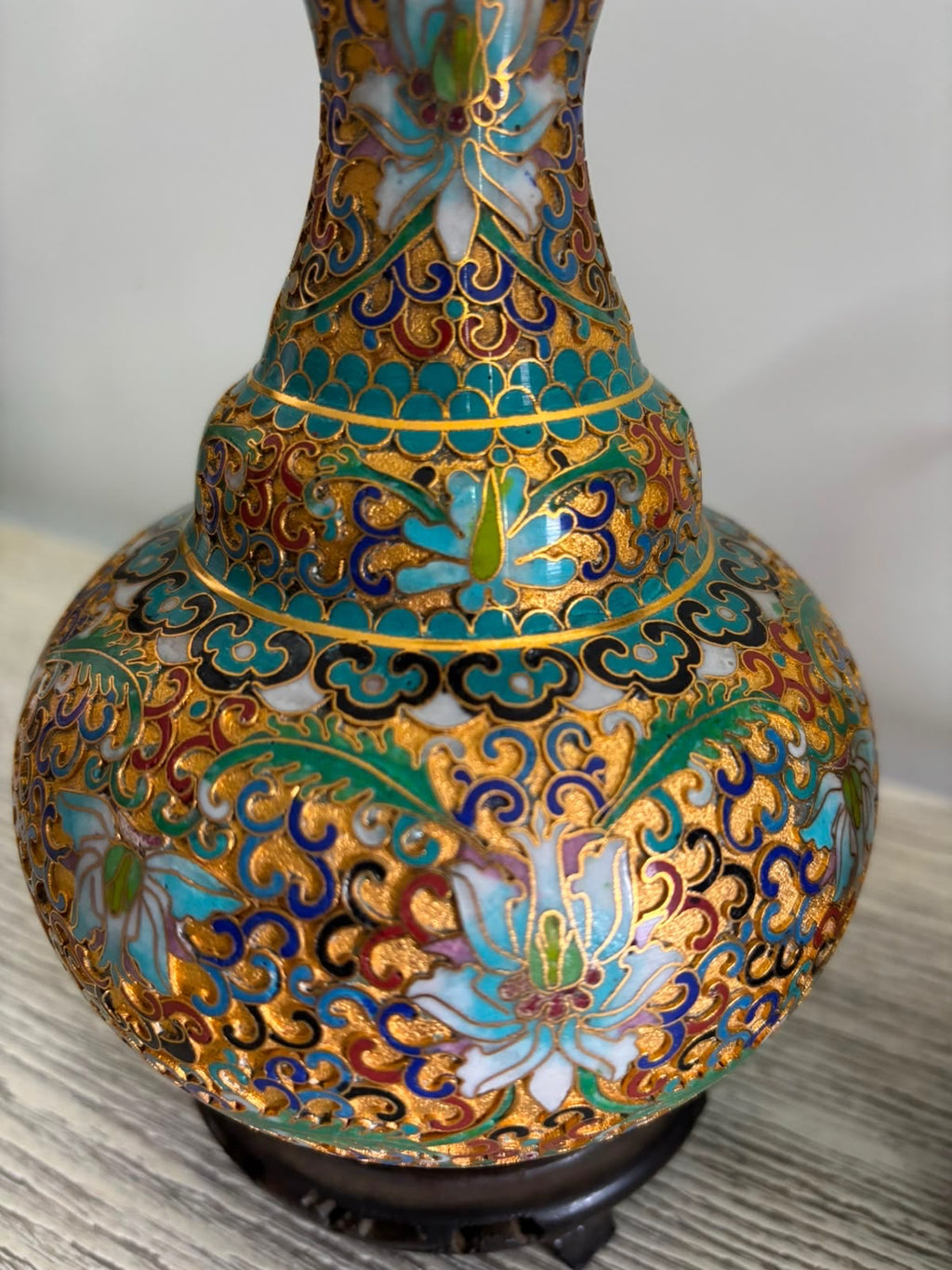 Cloisonné Vase with Wooden Base