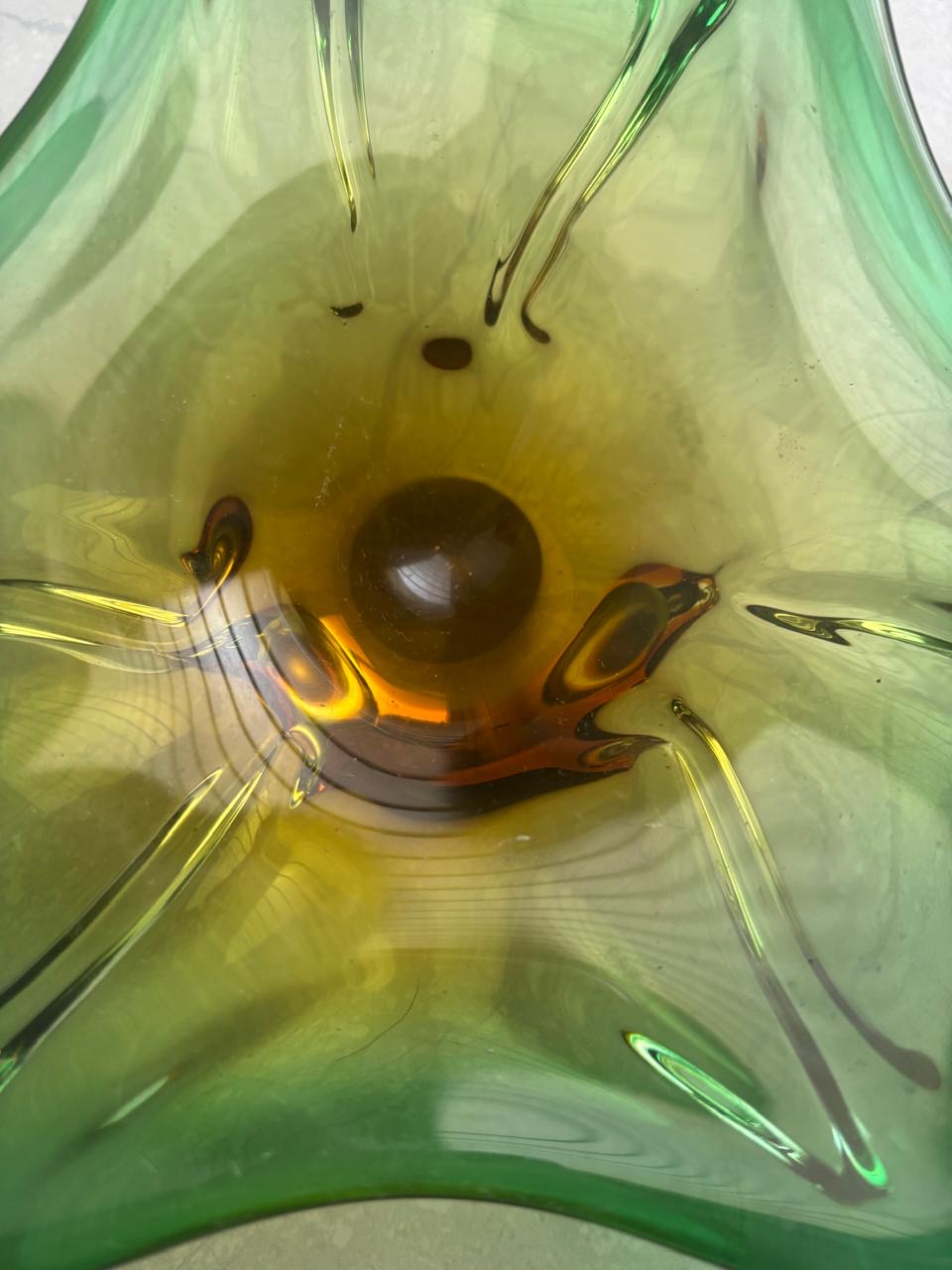 Italian Murano Centerpiece in Green & Amber