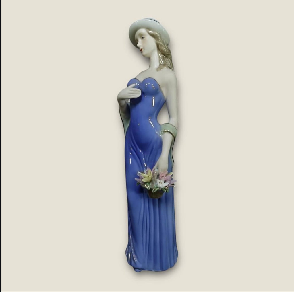 European Bleu Blanc Porcelain Figurine – Bride with Bonnet and Bouquet