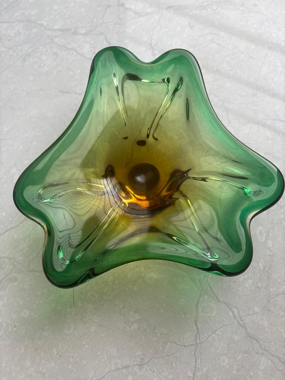 Italian Murano Centerpiece in Green & Amber