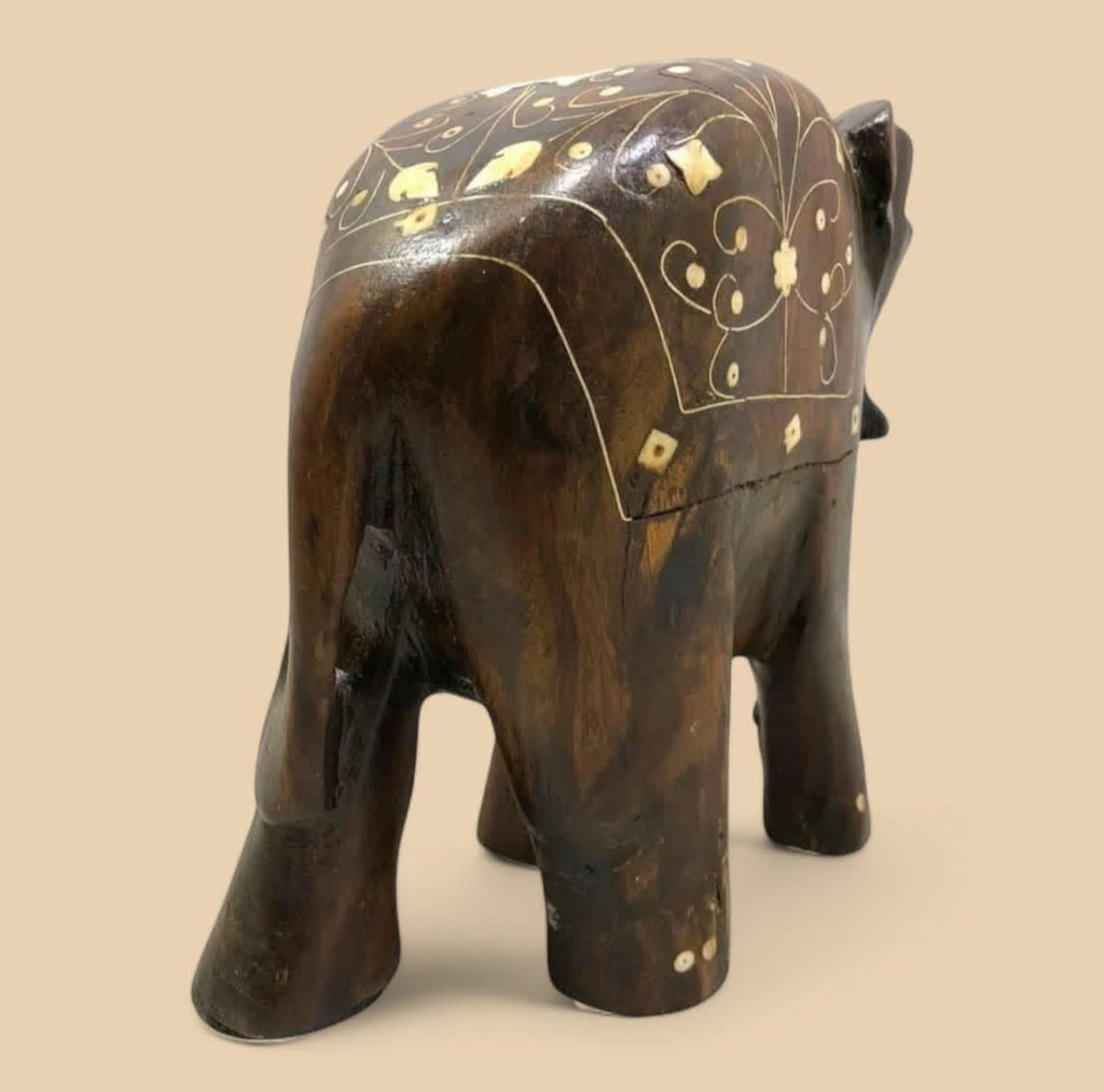 Indian Rosewood Elephant: Hand-Carved with Natural Ivory Inlay