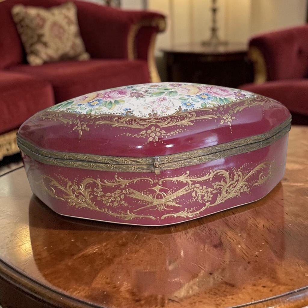 Italian Style Porcelain Bonbonnière with Bronze