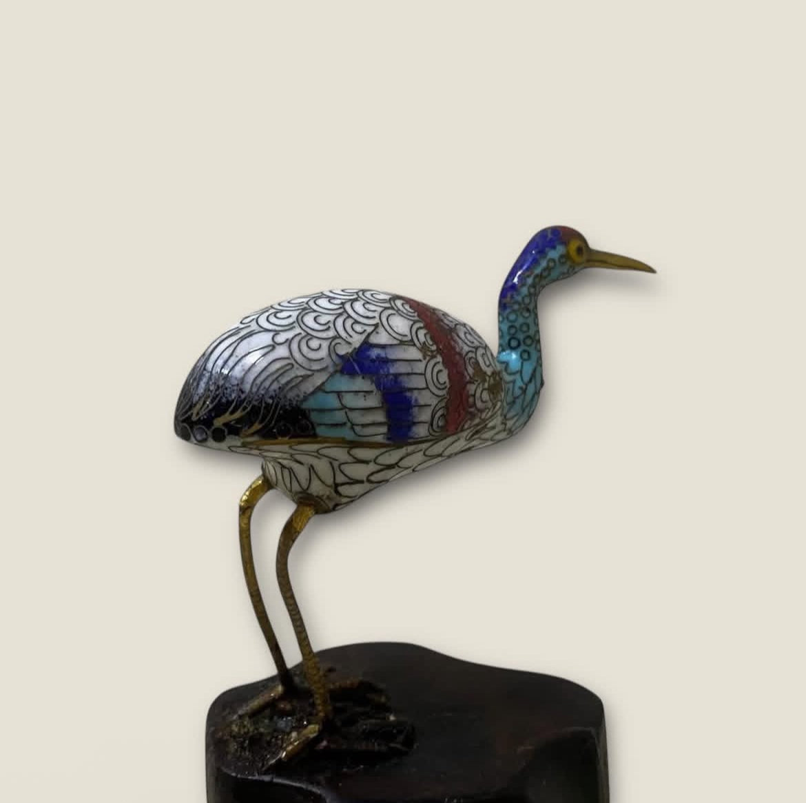 Antique Cloisonné Bronze Figurine – Hand-Etched & Enameled
