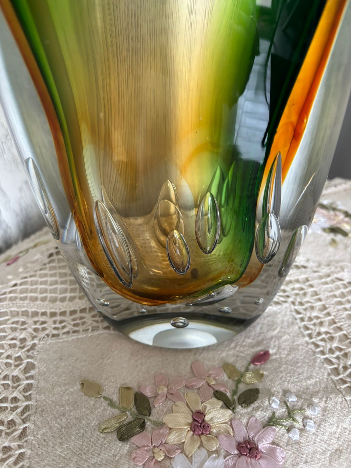 Heavy Murano Italian Glass Vase – Rare Form – Multicolored