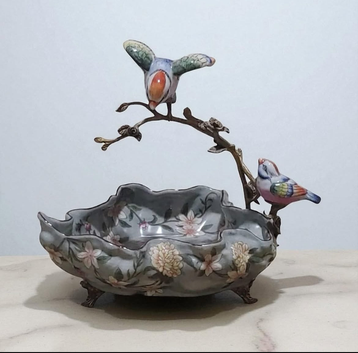 Sevres Chateau Porcelain Centerpiece with Bronze Tree Branch Design