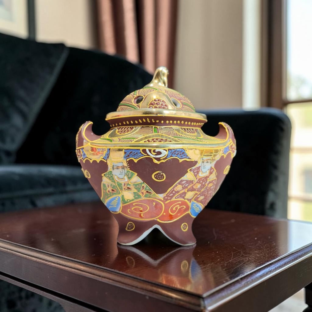 Stamped Chinoiserie Lidded Jar – Gold Detailing & Miniature Artwork