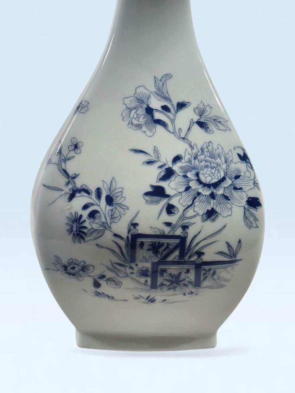 Portuguese Bleu Blanc Porcelain Vase with Floral Design